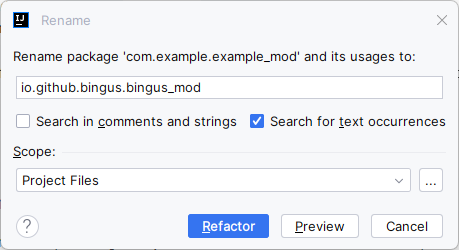 IntelliJ IDEA rename packages dialog