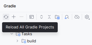 La fenêtre Gradle avec le bouton 'reload project' surligné